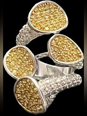 Canary Micro Pave Set Cz Diamond gold silver  statement Cocktail Floral Ring HSN